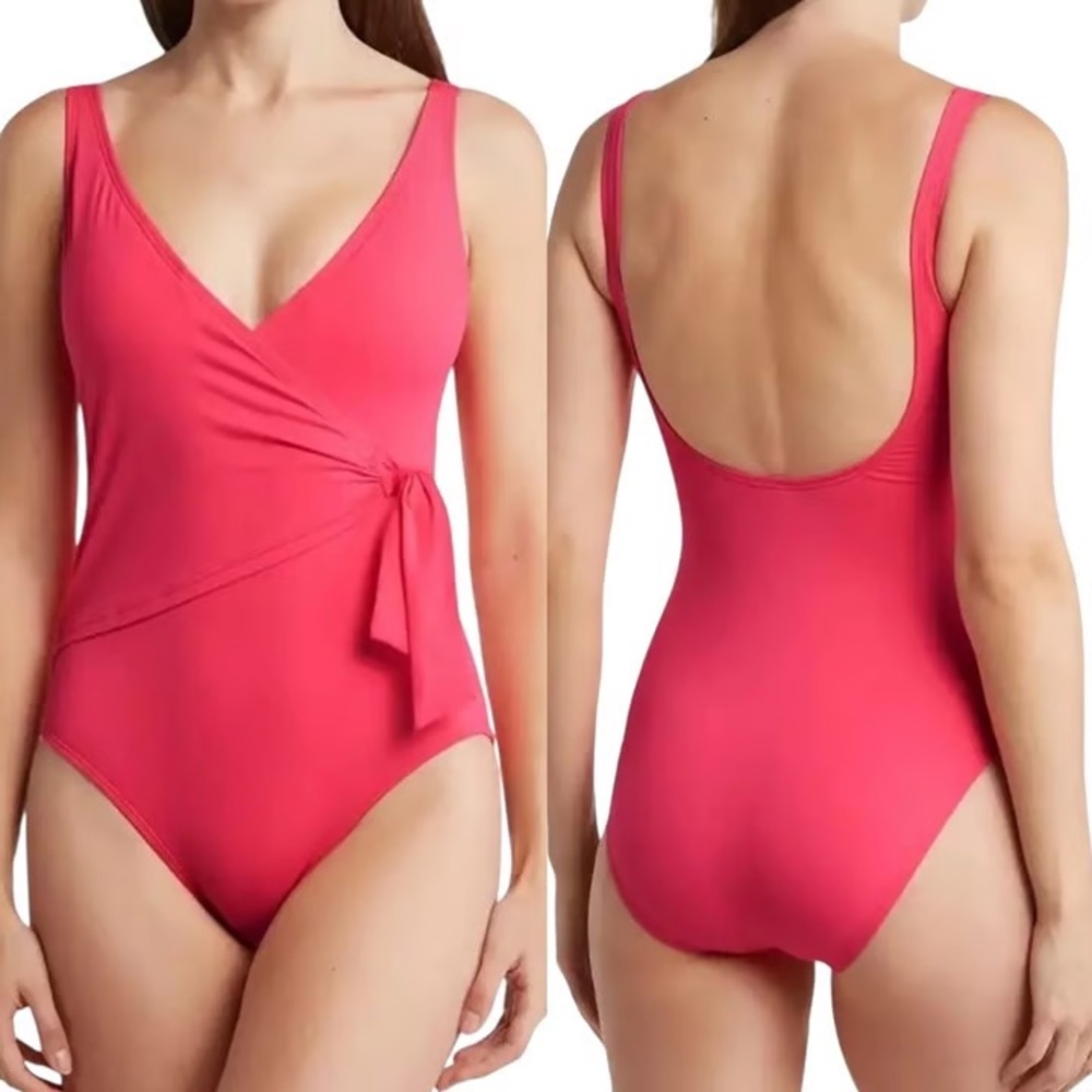New Tommy Bahama Pink One Piece Wrap Swimsuit